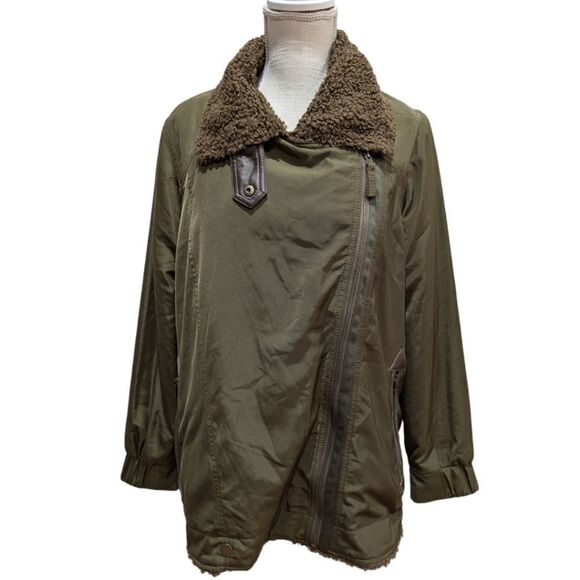 Anthropologie Joni Aviator Moto Jacket Olive Sherpa-lined Women's Size M Petite - Picture 5 of 16